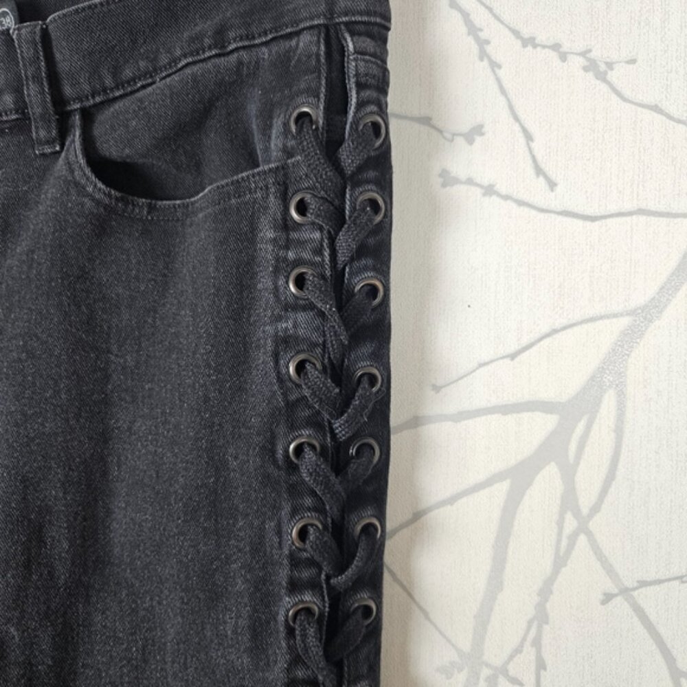Lip Service Black Wash Mid Rise Lace Up Rocker Bootcut Jeans - Picture 2 of 8